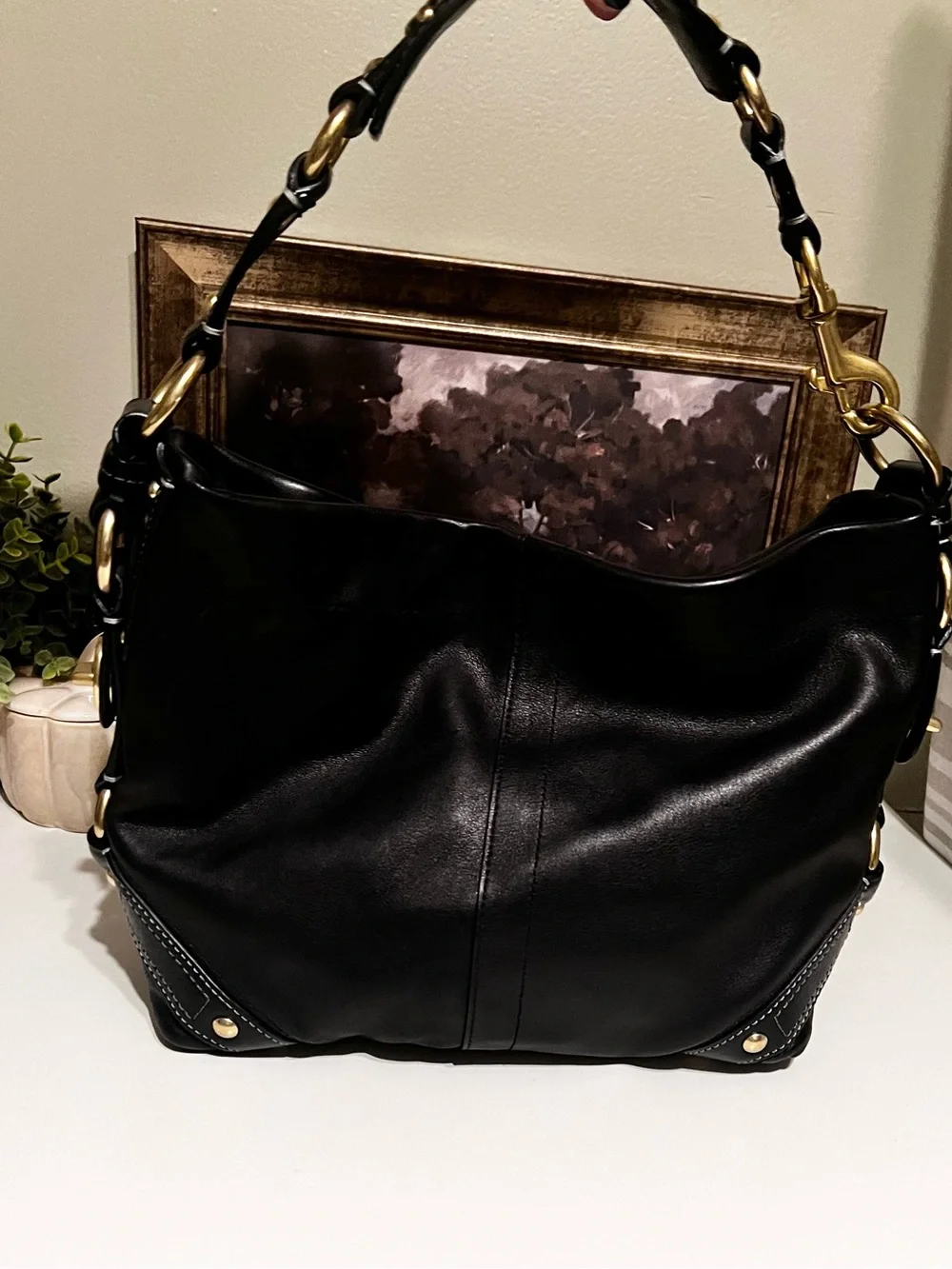 Vintage Coach Carly Black Leather Shoulder Bag